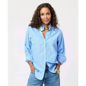 NEW KERRI ROSENTHAL mia stripe ruffle shirt in blue